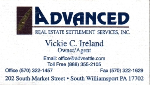 Vickie C. Ireland Owner and Agent of Advanced Real Estate Settlement Services Inc